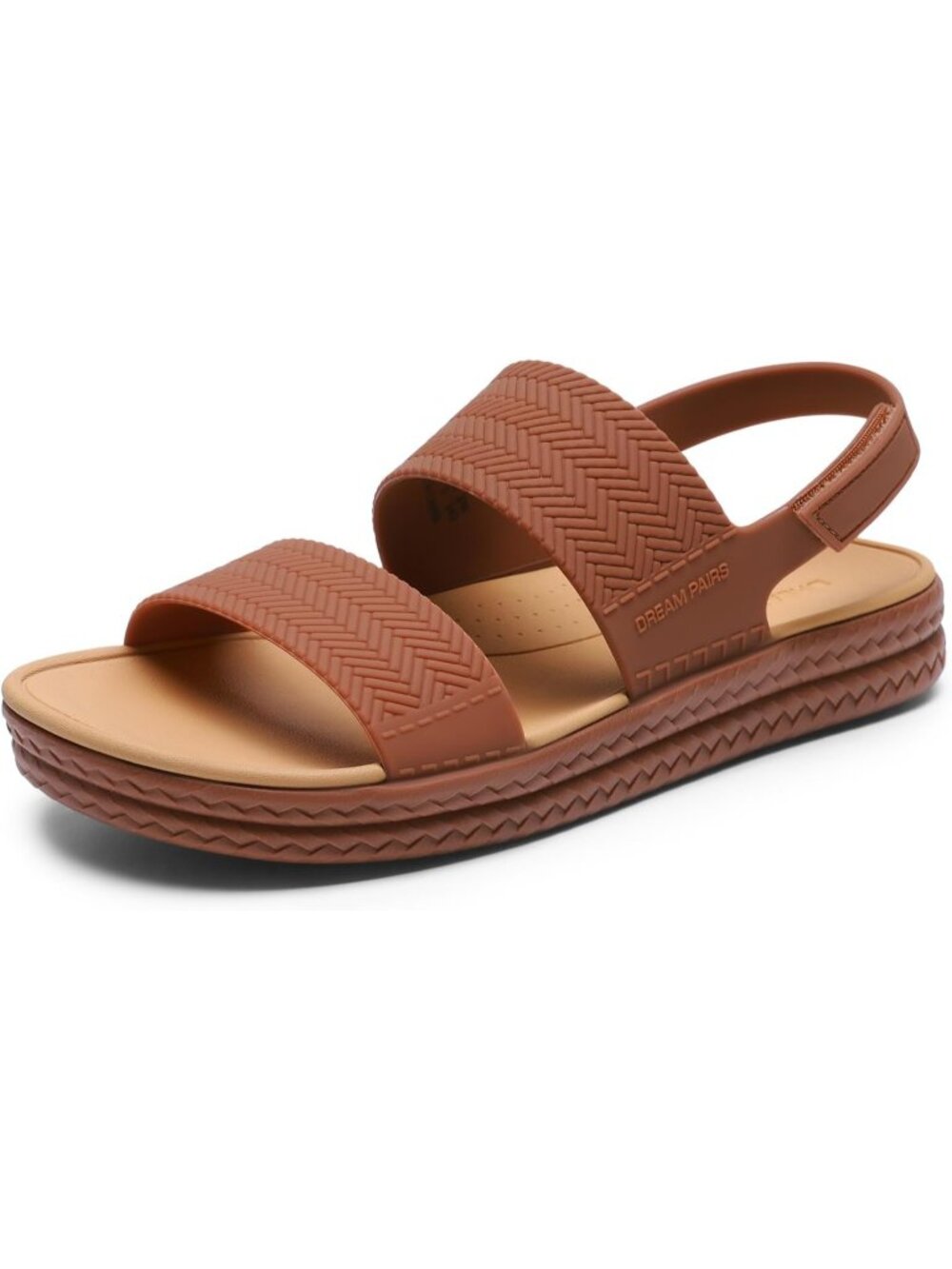 Dream Pairs Women's Brown Open Toe Waterproof Slingback Platform Flat Sandals